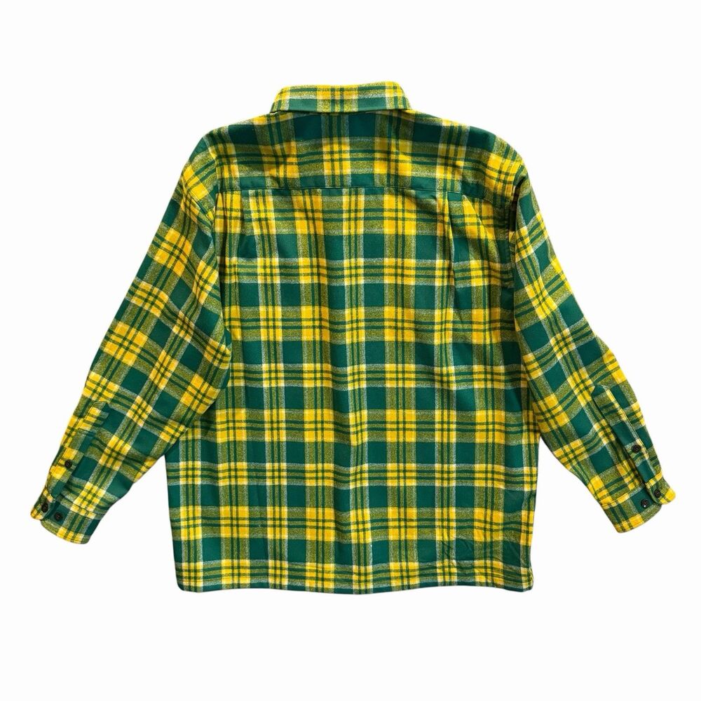 Pendleton Men's 100% Virgin Wool Plaid Long Sleeve Green Yellow Oregon Ducks - Picture 4 of 8